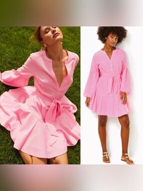 Lilly Pulitzer Carla long-sleeve striped dress in Roxie Pink Harbor Stripe